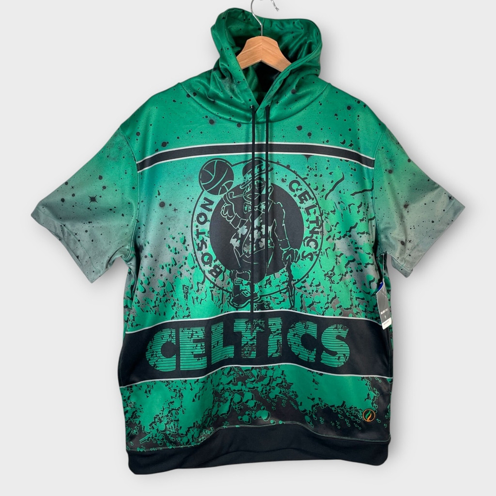 FISLL Celtics Short Sleeve Hoodie XL Boston NBA Short Sleeve Pockets Green NEW